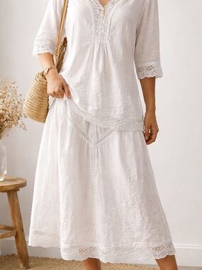 Liz Claiborne White Linen 2-Piece Set Size L / 14